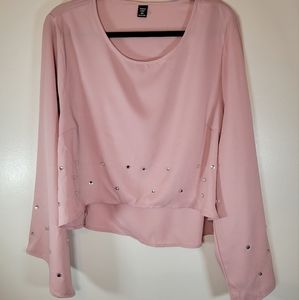 Seeing Curve Pink Cropped Hi/Low Jeweled Blouse 2XL